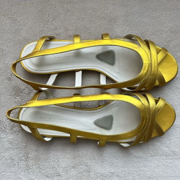 Jil Sander Metallic Gold Cage Peep-Toe Slingback Flat Sandal Women 38.5 US 7.5 - Picture 6 of 13